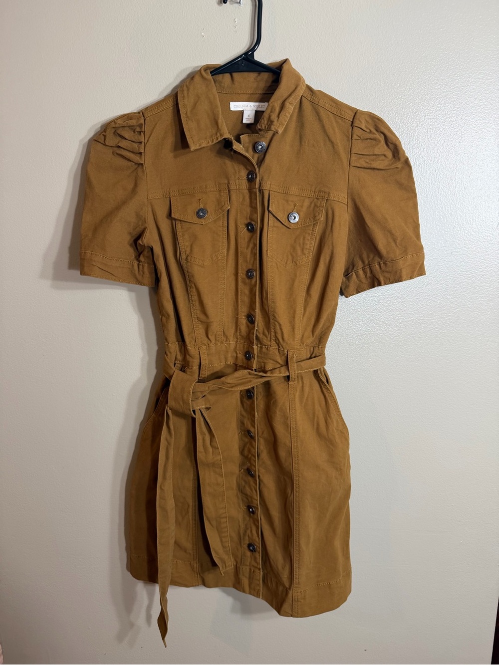 Chelsea & Violet Puff Sleeve Utility Safari Mini Dress Brown Size 6